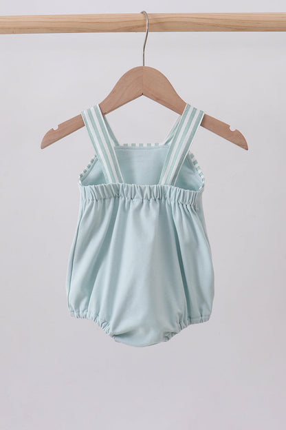 Blue stripe bunny applique bubble - Cloudling Kids Clothing