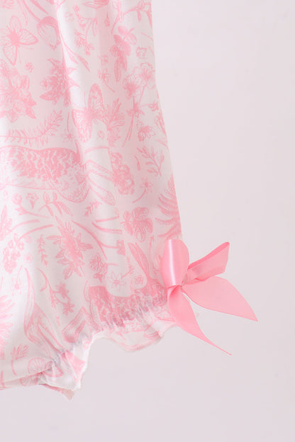 Pink bunny smocked ruffle bow bubble - Cloudling Kids Clothing