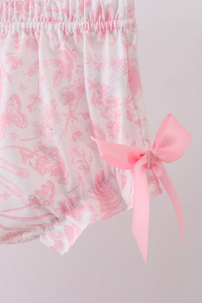 Pink bunny smocked lace collar bow bloomer set - Cloudling Kids Clothing
