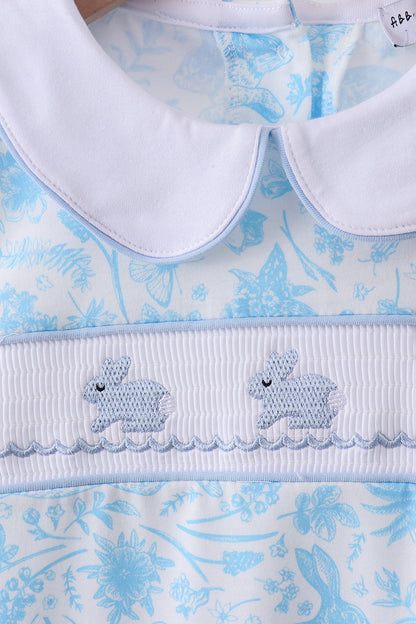 Blue bunny smocked peter pan collar shorts set - Cloudling Kids Clothing