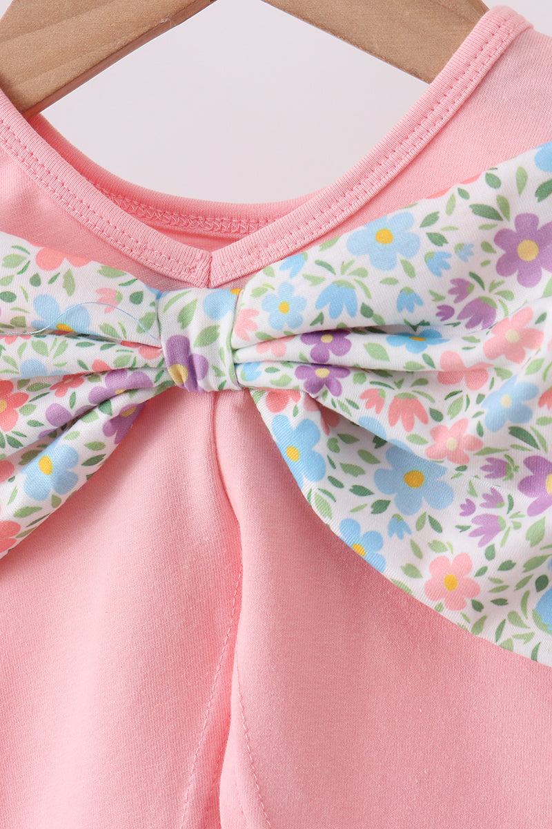 Pink floral cross embroidery ruffle bloomer set - Cloudling Kids Clothing