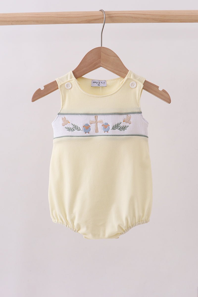 Yellow cross sheep embroidery bubble - Cloudling Kids Clothing