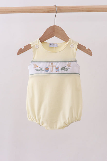 Yellow cross sheep embroidery bubble - Cloudling Kids Clothing