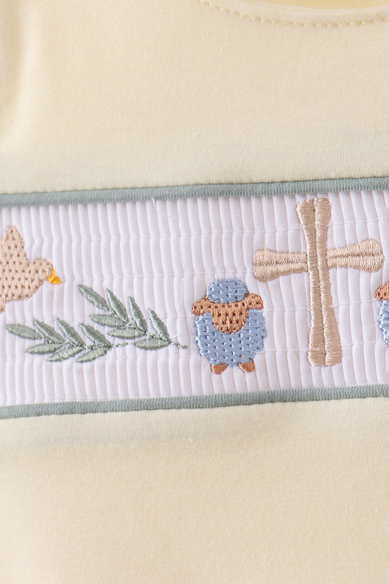 Yellow cross sheep embroidery bubble - Cloudling Kids Clothing