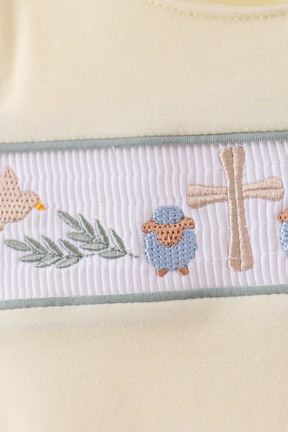 Yellow cross sheep embroidery bubble - Cloudling Kids Clothing