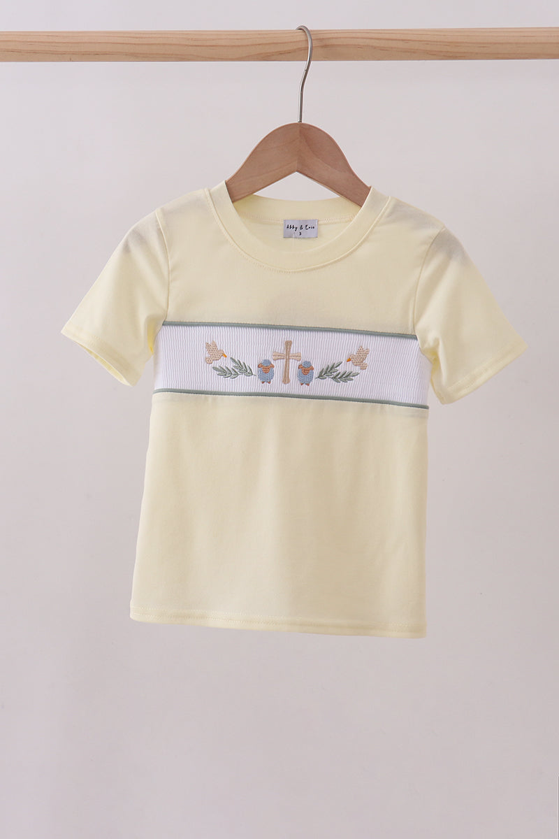 Yellow cross sheep embroidery top - Cloudling Kids Clothing