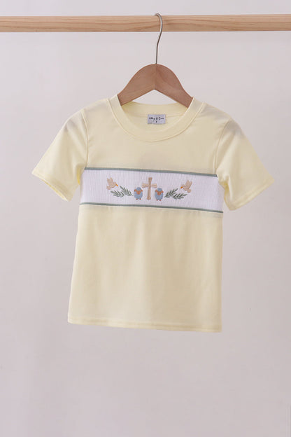 Yellow cross sheep embroidery top - Cloudling Kids Clothing