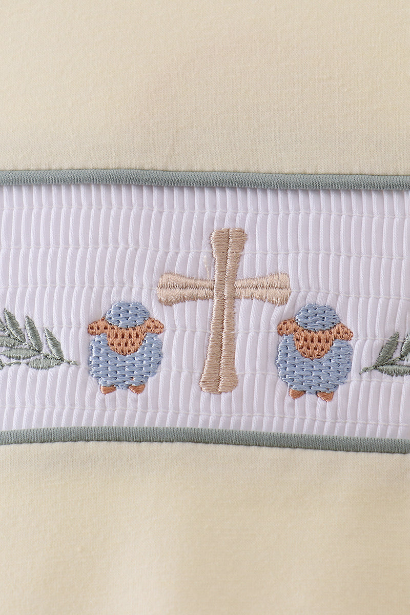 Yellow cross sheep embroidery top - Cloudling Kids Clothing