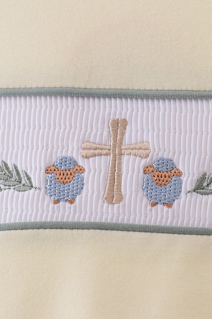 Yellow cross sheep embroidery top - Cloudling Kids Clothing