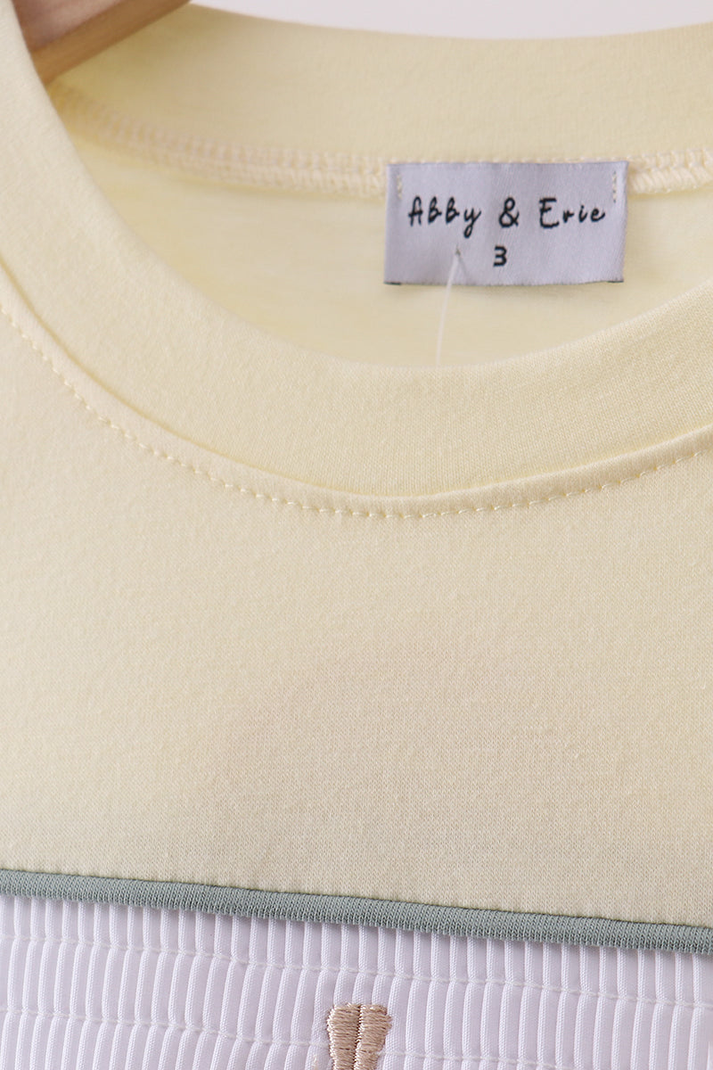 Yellow cross sheep embroidery top - Cloudling Kids Clothing