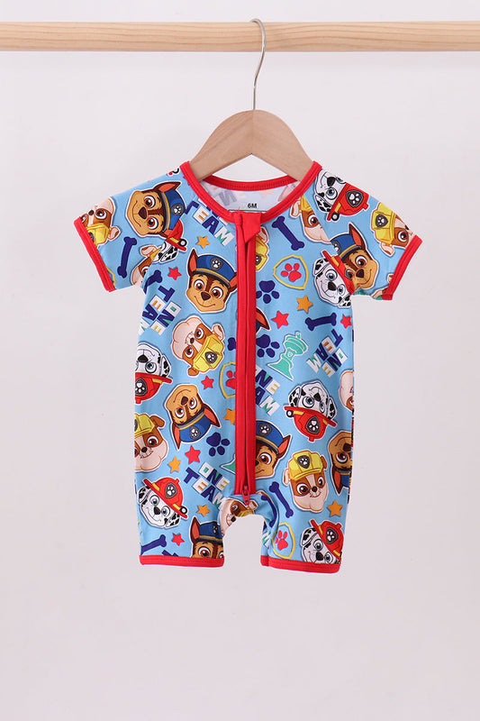 Blue character bamboo romper - Cloudling Kids Clothing