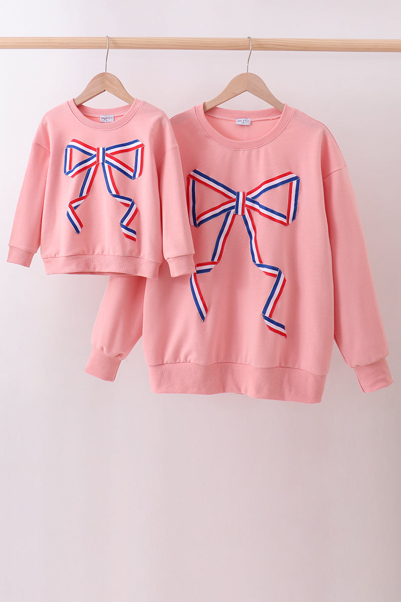 Peach Patriotic hand-sewn bow mom&me sweatshirt - Cloudling Kids Clothing