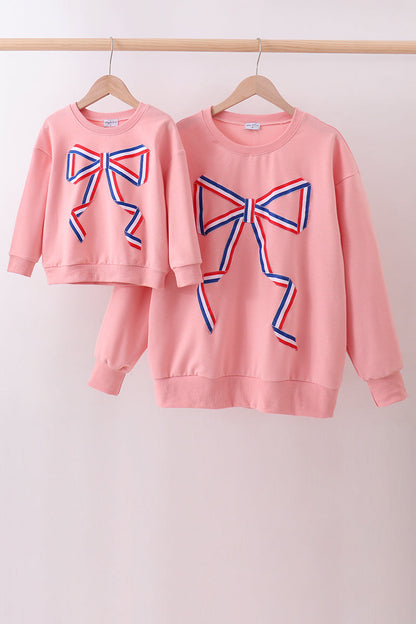 Peach Patriotic hand-sewn bow mom&me sweatshirt - Cloudling Kids Clothing