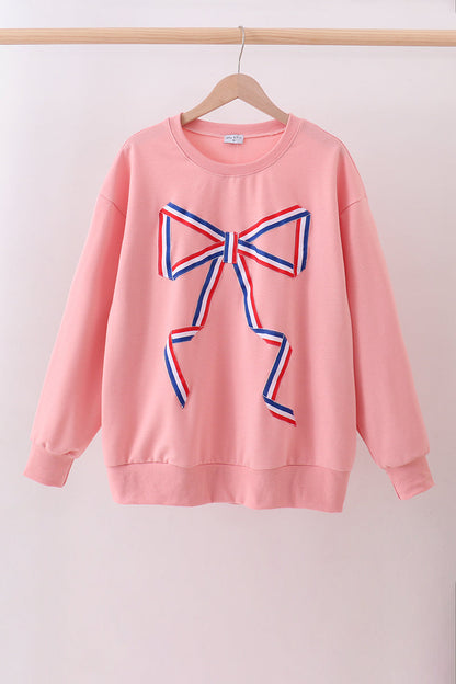 Peach Patriotic hand-sewn bow mom&me sweatshirt - Cloudling Kids Clothing