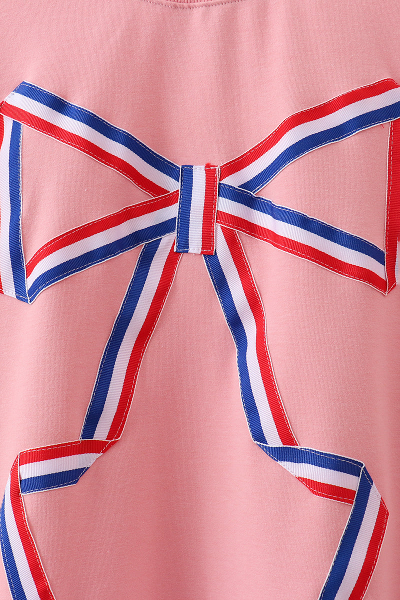 Peach Patriotic hand-sewn bow mom&me sweatshirt - Cloudling Kids Clothing
