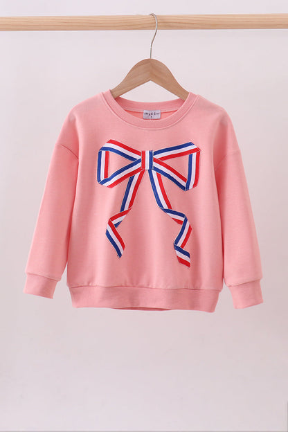 Peach Patriotic hand-sewn bow mom&me sweatshirt - Cloudling Kids Clothing