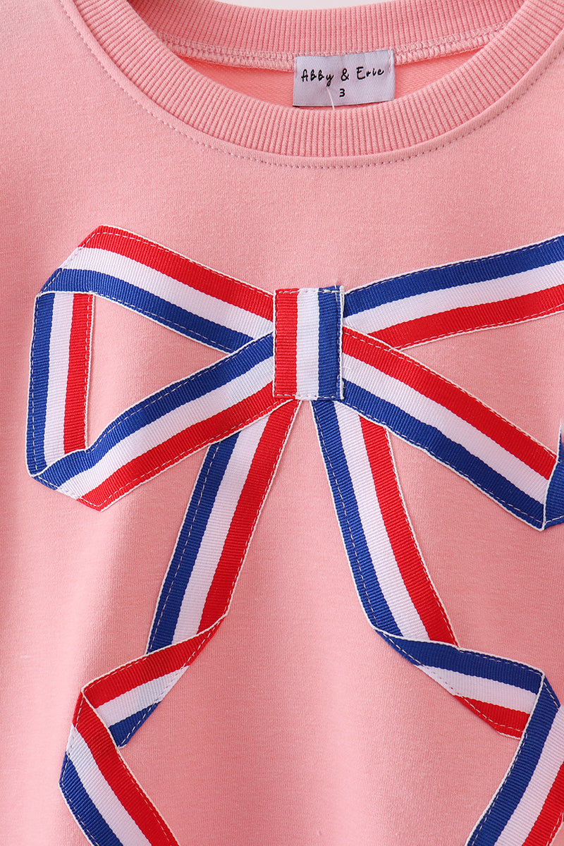 Peach Patriotic hand-sewn bow mom&me sweatshirt - Cloudling Kids Clothing