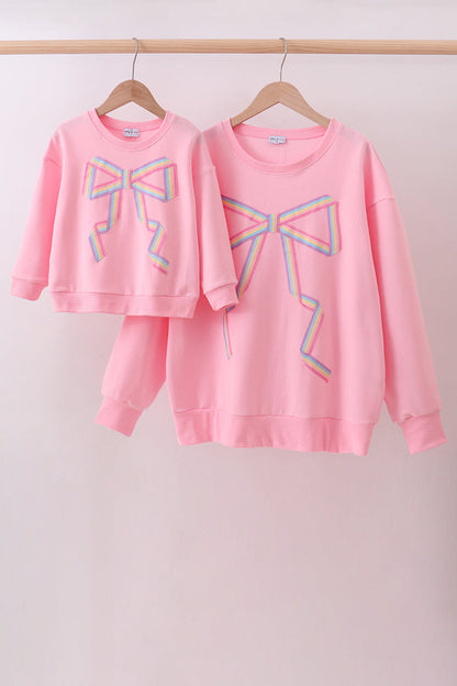 Pink Patriotic hand-sewn bow mom&me sweatshirt - Cloudling Kids Clothing