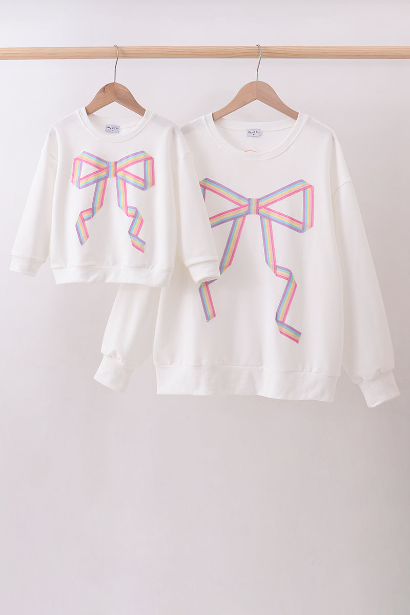 Cream Patriotic hand-sewn bow mom&me sweatshirt - Cloudling Kids Clothing