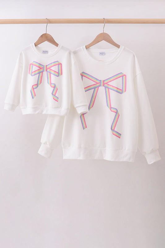 Cream Patriotic hand-sewn bow mom&me sweatshirt - Cloudling Kids Clothing