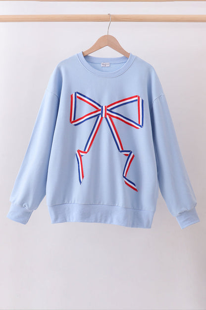 Blue Patriotic hand-sewn bow mom&me sweatshirt - Cloudling Kids Clothing