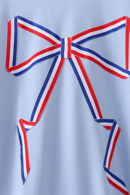 Blue Patriotic hand-sewn bow mom&me sweatshirt - Cloudling Kids Clothing