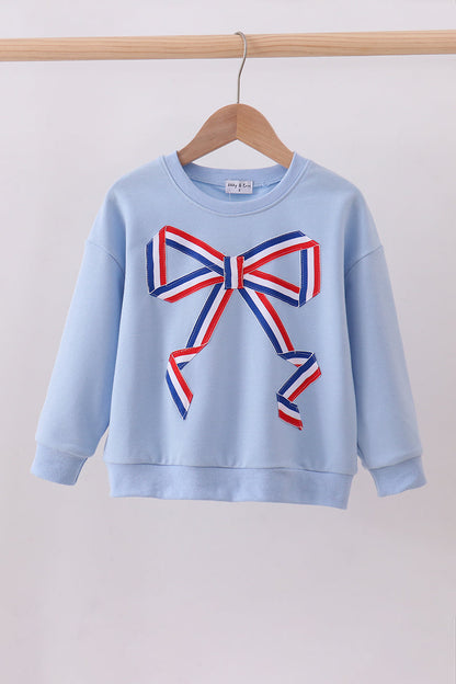 Blue Patriotic hand-sewn bow mom&me sweatshirt - Cloudling Kids Clothing