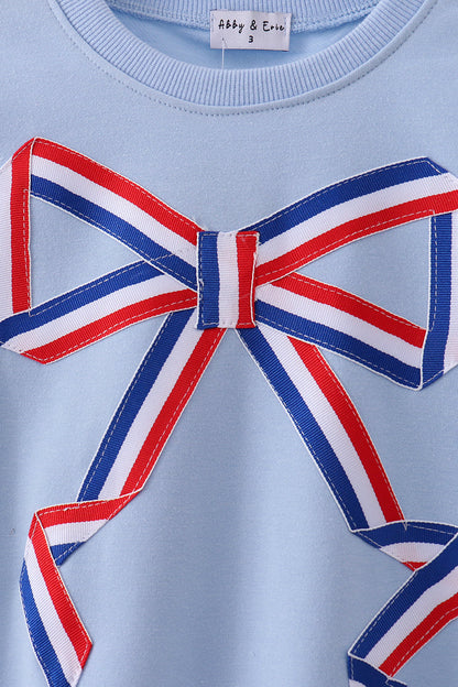 Blue Patriotic hand-sewn bow mom&me sweatshirt - Cloudling Kids Clothing