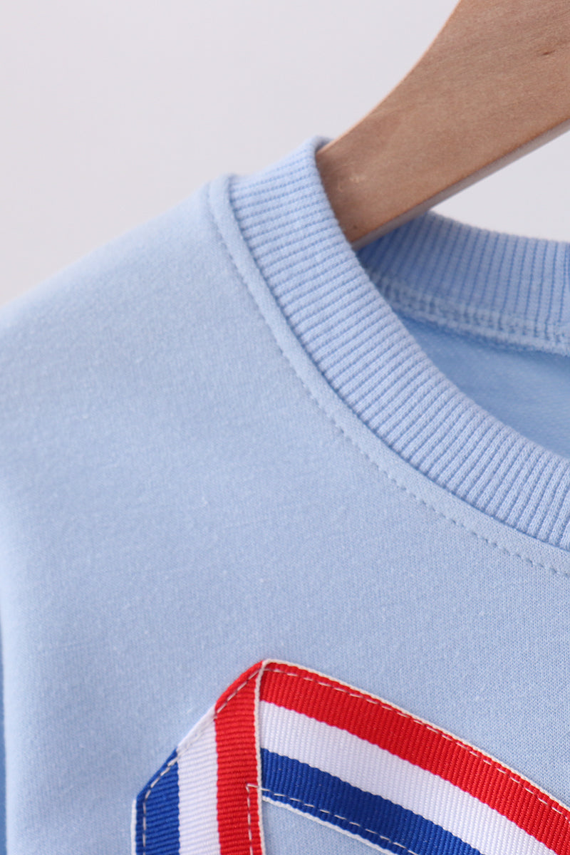 Blue Patriotic hand-sewn bow mom&me sweatshirt - Cloudling Kids Clothing