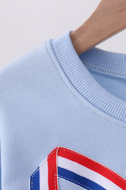 Blue Patriotic hand-sewn bow mom&me sweatshirt - Cloudling Kids Clothing