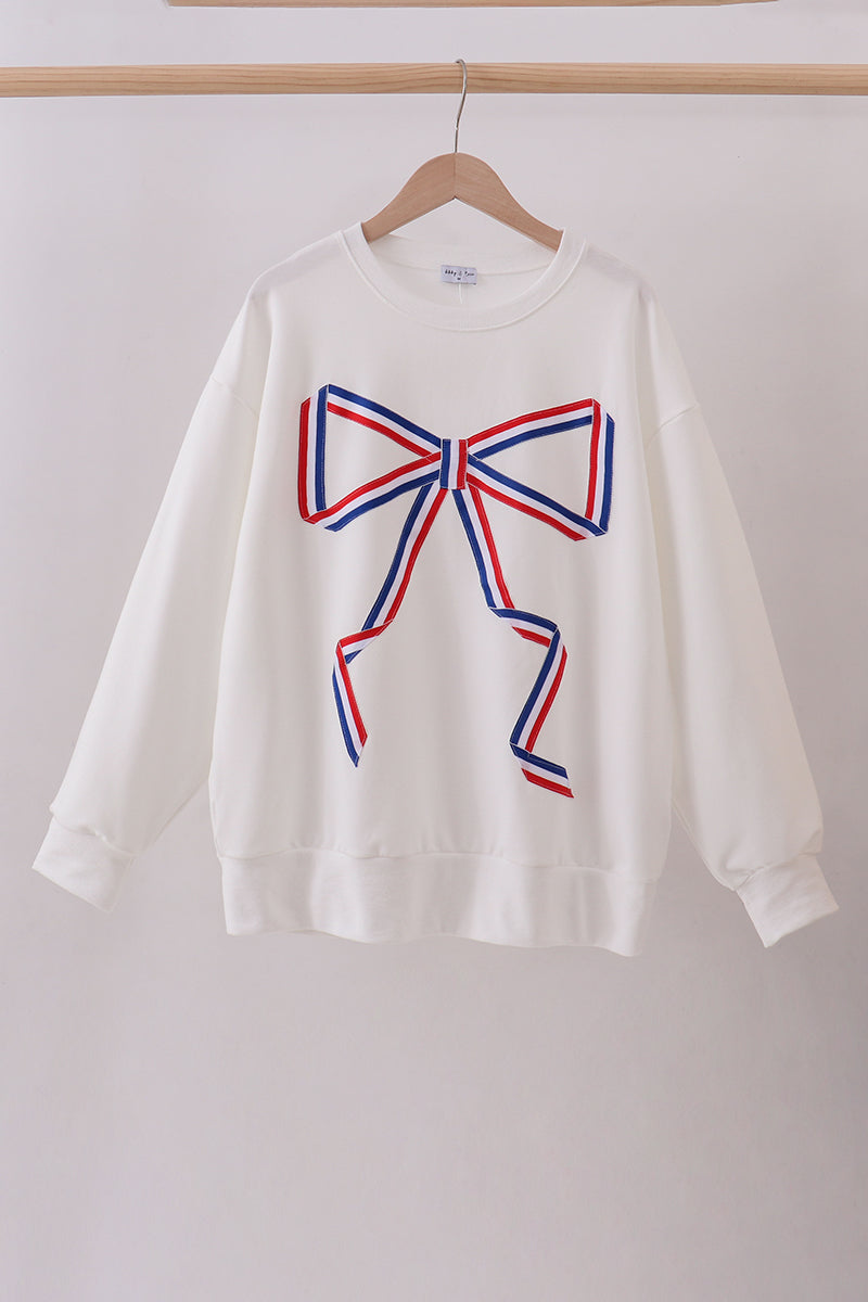 Cream Patriotic hand-sewn bow mom&me sweatshirt - Cloudling Kids Clothing