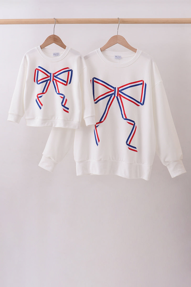 Cream Patriotic hand-sewn bow mom&me sweatshirt - Cloudling Kids Clothing