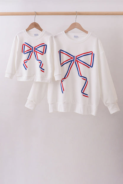 Cream Patriotic hand-sewn bow mom&me sweatshirt - Cloudling Kids Clothing