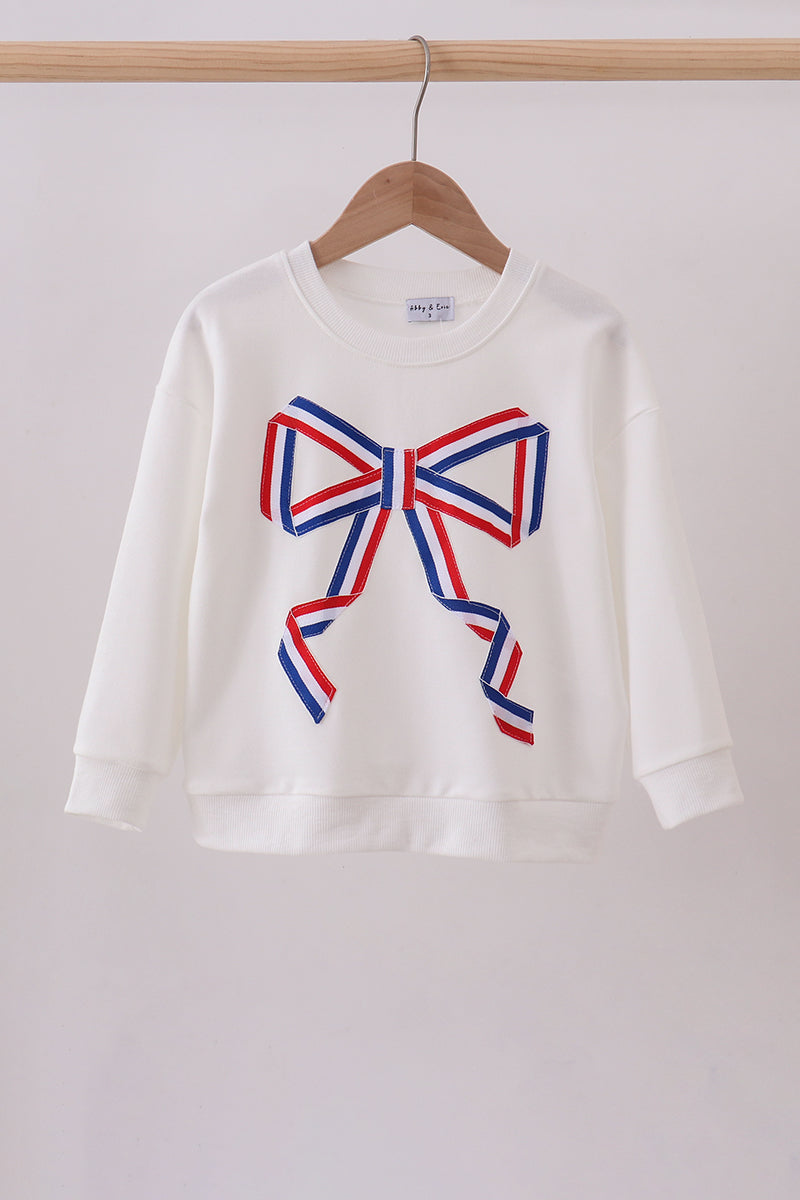 Cream Patriotic hand-sewn bow mom&me sweatshirt - Cloudling Kids Clothing