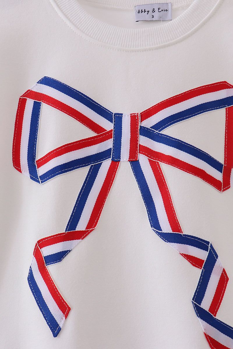 Cream Patriotic hand-sewn bow mom&me sweatshirt - Cloudling Kids Clothing
