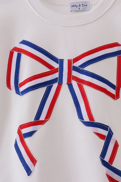 Cream Patriotic hand-sewn bow mom&me sweatshirt - Cloudling Kids Clothing