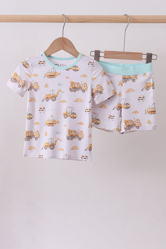 Yellow engineering vehicle bamboo pajama set