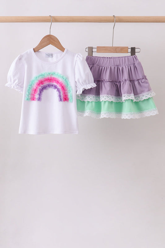 Purple lace rainbow ruffle skorts set