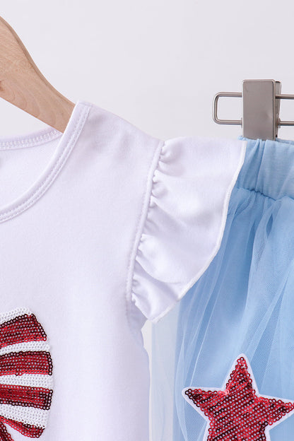 Blue bow star sequin skort set