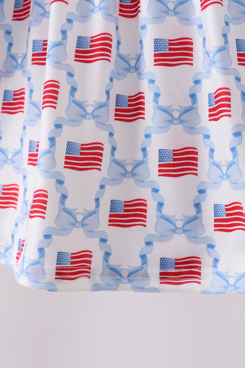 Blue flag print ruffle shorts set