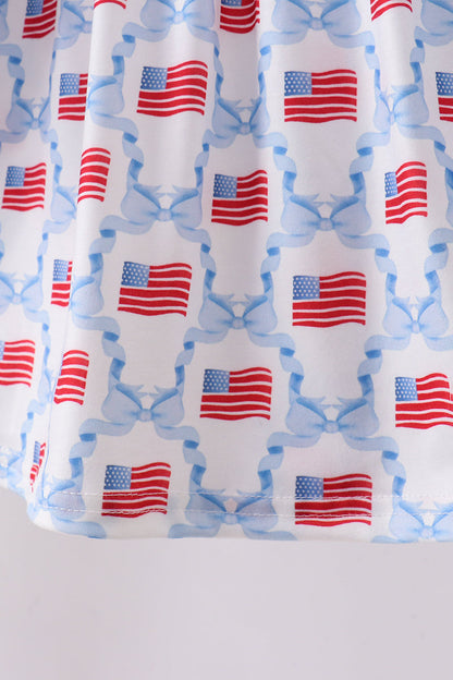 Blue flag print ruffle shorts set