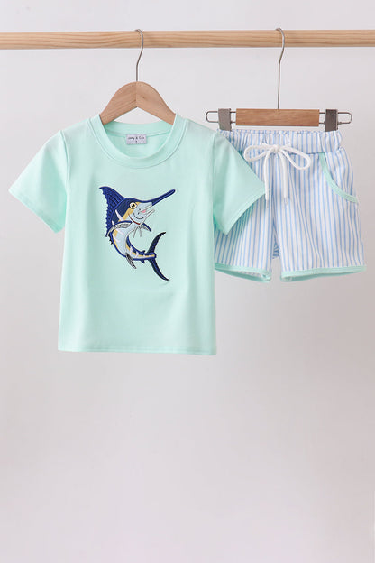 Mint Swordfish Applique Knit Set