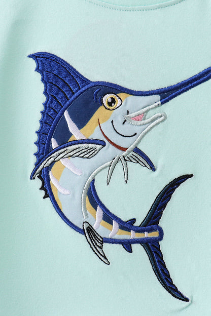 Mint Swordfish Applique Knit Set