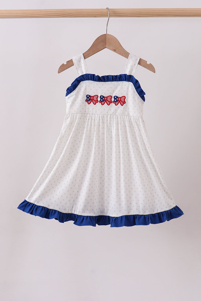 Navy bow applique ruffle dress