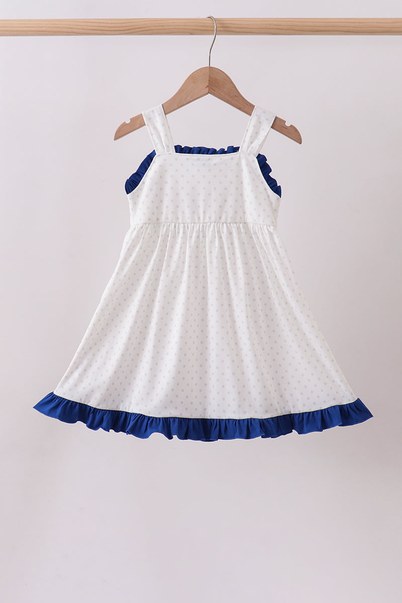 Navy bow applique ruffle dress