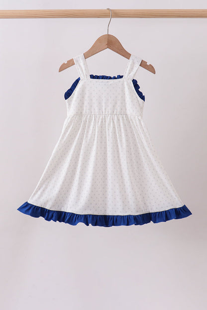Navy bow applique ruffle dress