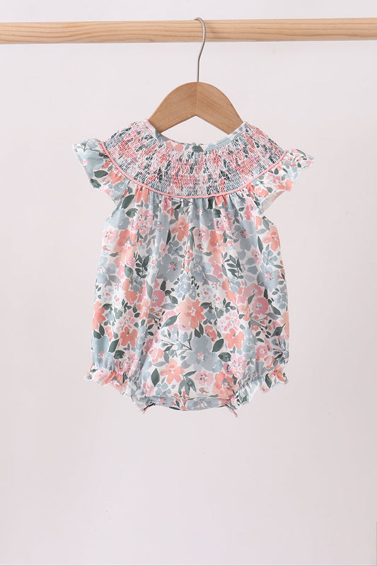 Pink Floral Smocked Bubble