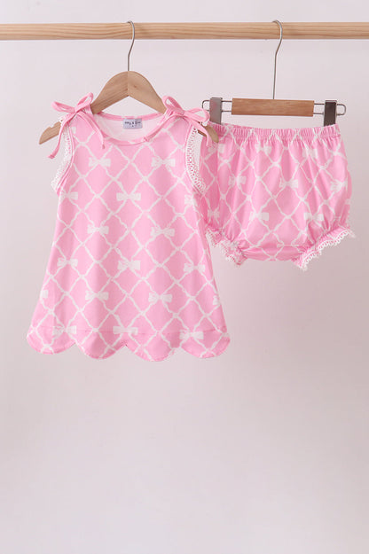 Pink Bow Knit Bloomer Set