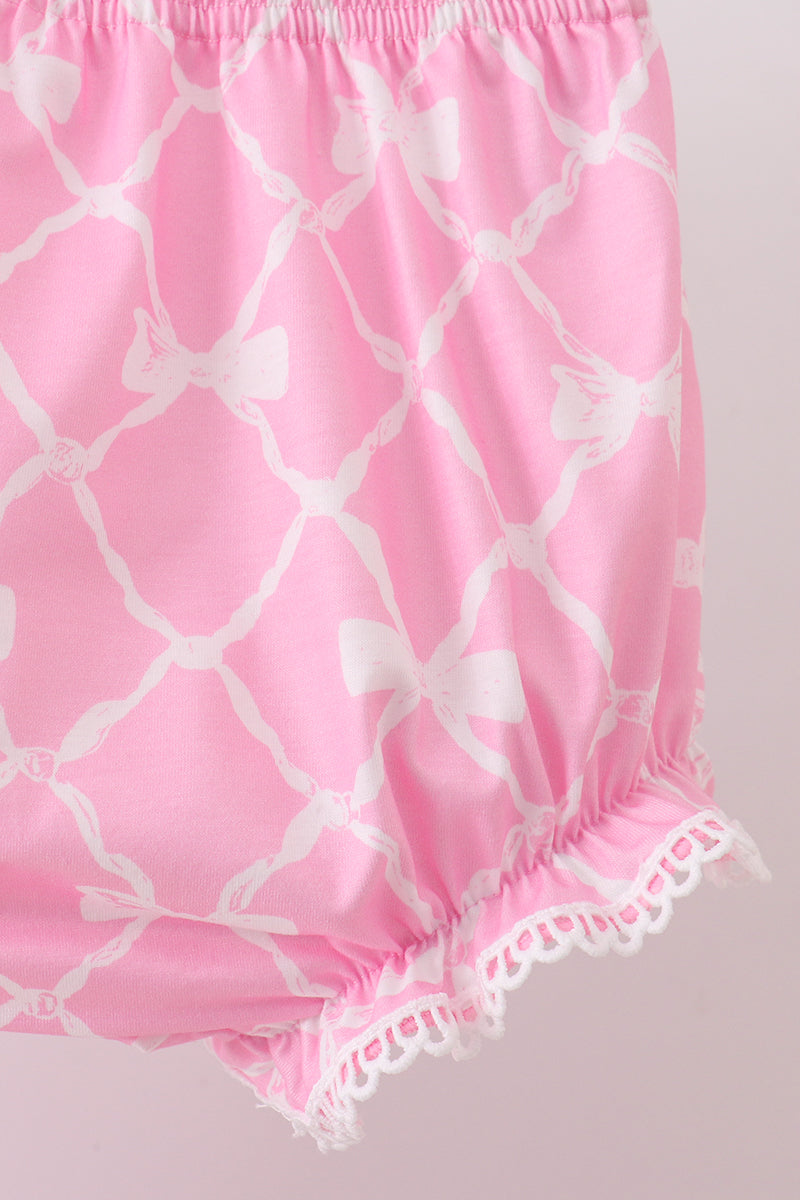 Pink Bow Knit Bloomer Set