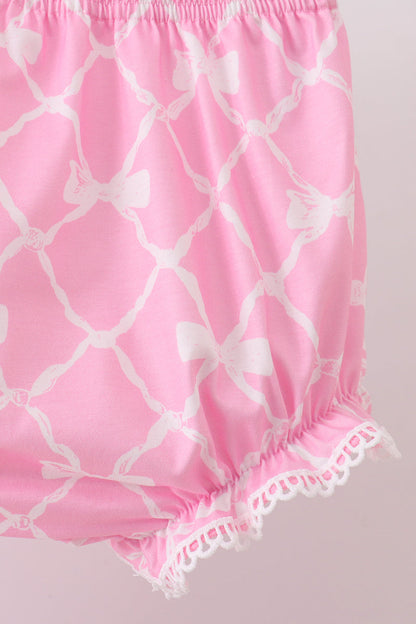 Pink Bow Knit Bloomer Set
